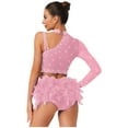 thumbnail image 6 of iiniim Women's Lyrical Jazz Dance Outfits One Shoulder Crop Top with Feather Briefs Skirt Dancewear Pink S, 6 of 7