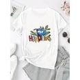 thumbnail image 2 of Camisetas para mujer, de verano, casual, manga corta, cuello redondo, con estampado, color blanco negro, blusaWomen's Casual Sporty T-Shirt with English Hat Print - Comfy Crew Neck, Short Sleeve Sum, 2 of 6