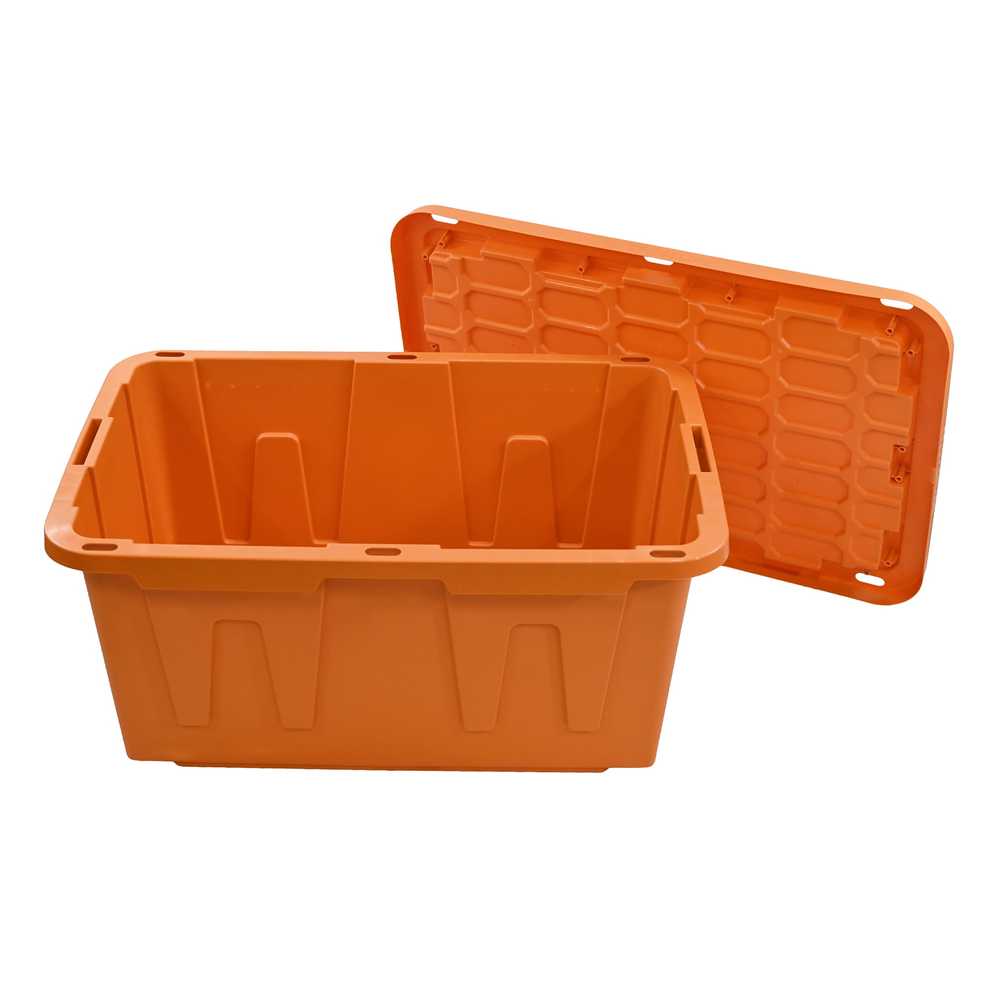 Sort & Style 27 Gallon Large Storage Bin with Snap Lid, Autumn Maple Orange, 4 Pack, Heavy Duty Plastic Storage Container
