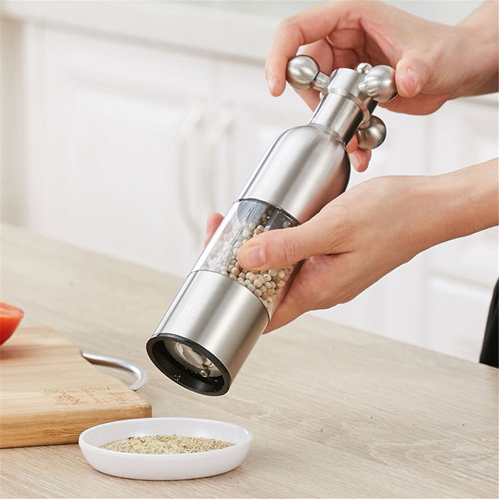 Salt and Pepper Grinder, Manual Stainless Steel Faucet Salt Shakers Mill with Handle, Refillable Adjustable Coarseness, for Home, Restaurant, BBQ,Silver,small（only one grinder）