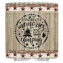 Camping Adventure Shower Curtain, Retro Wooden Board Bathtub Curtains,Rustic Farmhouse Polyester Fabric Bathroom Accessories,Camper RV Trailer Bathroom Decor with Hooks,69X70 in