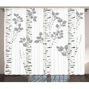 Red Vow Birch Tree Curtains, Artistic White Branches with Leaves Autumn Nature Forest Inspired Image Print, Curtain for Bedroom Dining Living Room 2 Panel Set, 104" W by 72" L, Grey White