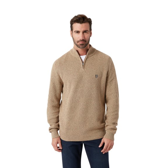 Chaps Men's & Big Men's Twist Honeycomb Solid Quarter Zip Sweater