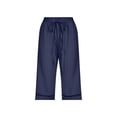 thumbnail image 4 of JJHGVB Cotton Linen Capris for Women Womens Linen Shorts Beach Cropped Trousers Beach Boho Casual Pants Linen Bermuda Shorts for Women Cotton Linen Pants Baggy Shorts Women Wide Leg Capri Navy XL, 4 of 4