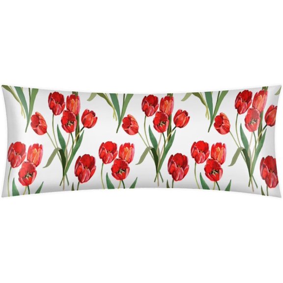 Body Pillow Cover 21x54 inches Flower Tulip Satin Pillow Case Cover with Zipper Soft Breathable Long Pillowcase for Hair and Skin