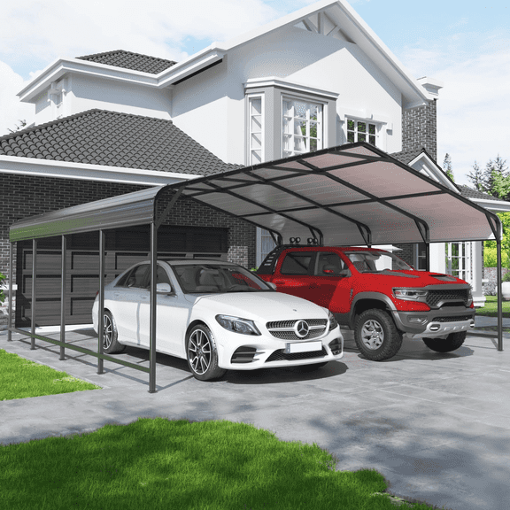 MUCHANT 20'x20' Outdoor Metal Carport, Heavy Duty Garage Galvanized Car Shelter with Enhanced Base for Pickup, Boat, Car and Tractors