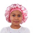 thumbnail image 1 of Gorro de dormir para niños, bufanda de pelo de satén, envoltura para la cabeza de noche para niñas, gorro de dormir de seda floral, rosa claro, 1 of 5