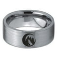 thumbnail image 2 of Tungsten Crescent Moon Howling Wolf Forest Trees Engraved Band Ring 8mm Men Women Comfort Fit Gray Flat Cut Brushed Polished, 2 of 4
