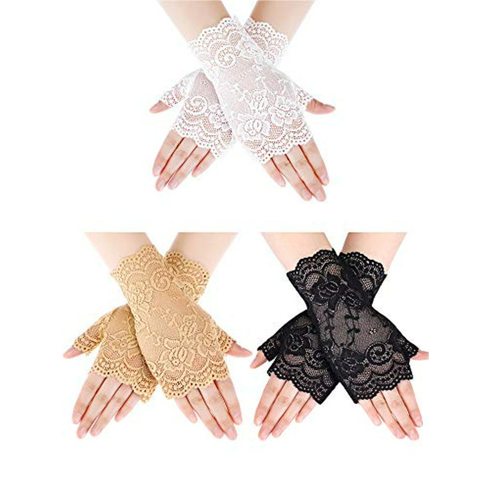 Lace Gloves. Beige Nude Stretched Wedding Evening Party 