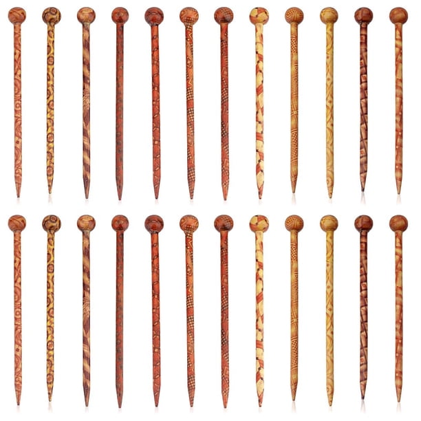 24 horquillas de madera vintage para el pelo, 12 estilos, estilo retro, de 5 pulgadas, con estampado de madera, palillos, horquillas largas para el pelo.
