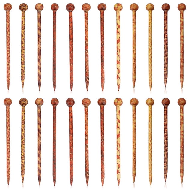 24 horquillas de madera vintage para el pelo, 12 estilos, estilo retro, de 5 pulgadas, con estampado de madera, palillos, horquillas largas para el pelo.