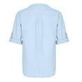 thumbnail image 2 of WREESH Men's Henley Shirt Loose Cotton and Linen Solid Short Sleeve V-Neck T-Shirts Roll Tab 3/4 Sleeve Shirt Pullover Tops Light Blue, 2 of 4