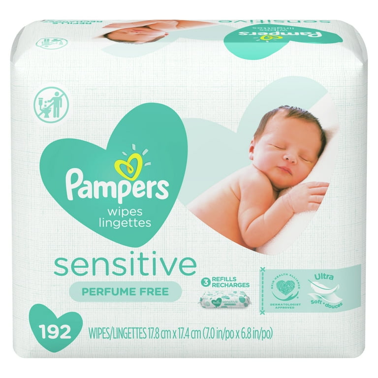 Pampers Baby Wipes Sensitive Unscented 3 Refill Packs 384 Total Wipes