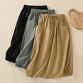 thumbnail image 6 of Brondbend Skirts for Women Trendy Summer Midi Skirt Solid Color Tie Button Pocket Mid-Calf Skirt Leisure Dress Loose Skirts Office Women's New Arrivals Khaki Skirt for Women Size-L, 6 of 6