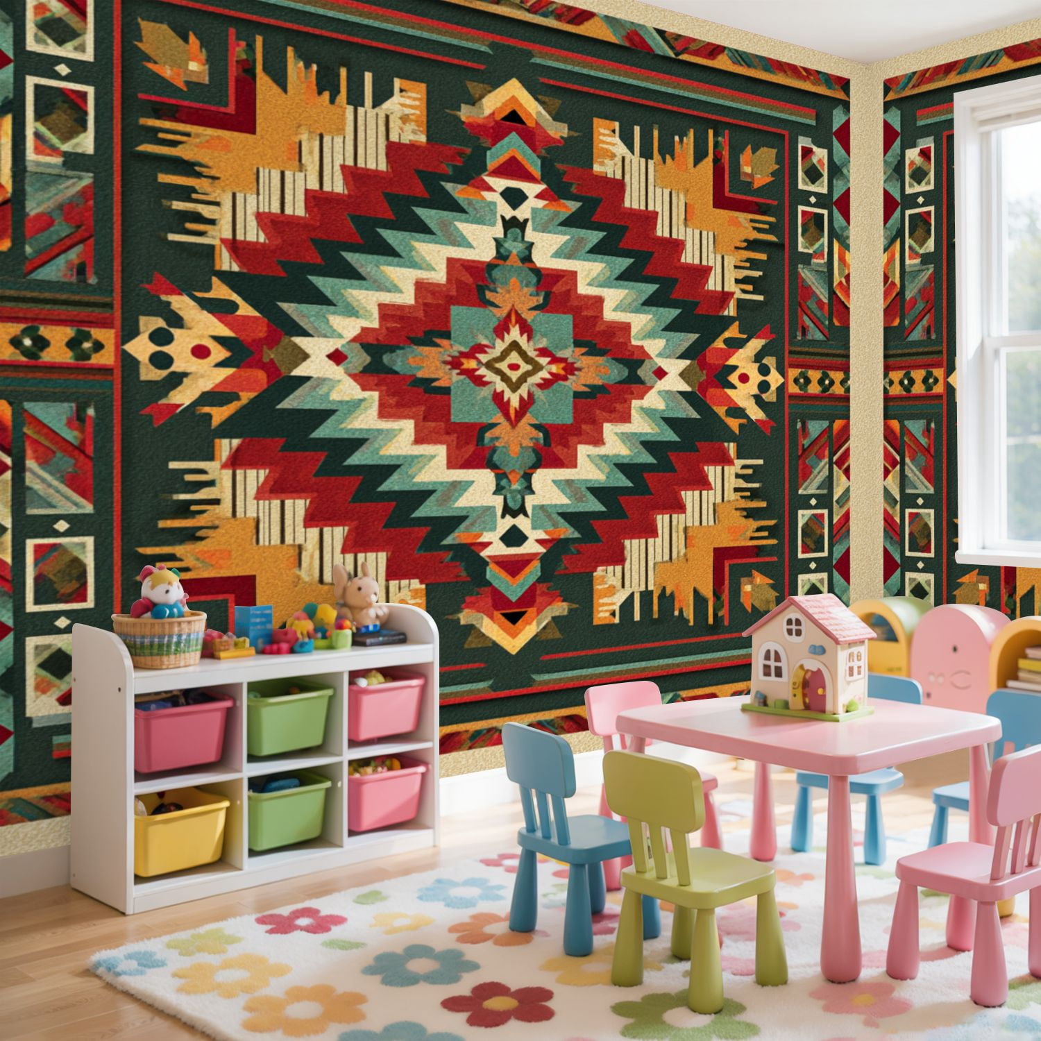 Wall Mural Peel and Stick Ethnic seamless Native Southwest American Indian Aztec Self-Adhesive Wallpaper Removable Wall Decal Wall Sticker Home Decor for Living Room Bedroom 69"x96"