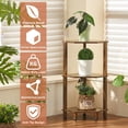 thumbnail image 5 of LELELINKY 3-Tier Corner Shelf with Sturdy Base, 28" Tall Narrow Bookcase for Small Spaces, Wood Display Shelf for Living Room, Brown, 5 of 8