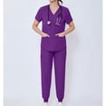 thumbnail image 2 of MLQIDK Scrub Sets for Woman Plus Size Nurse Uniforms Petite V Neck Scrub Tops and Pants Scrub Joggers Medical Uniforms with Pockets Dark Purple L, 2 of 7