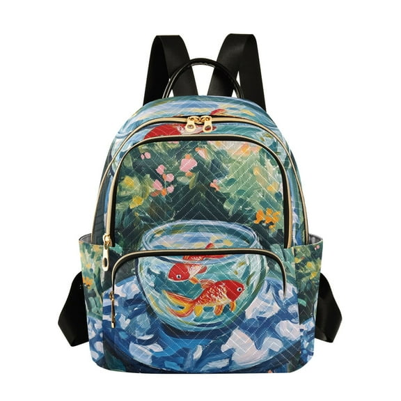 FORMRS Mini Backpack Purse for Women Travel Daypack Casual Shoulder Bag, Red Goldfish