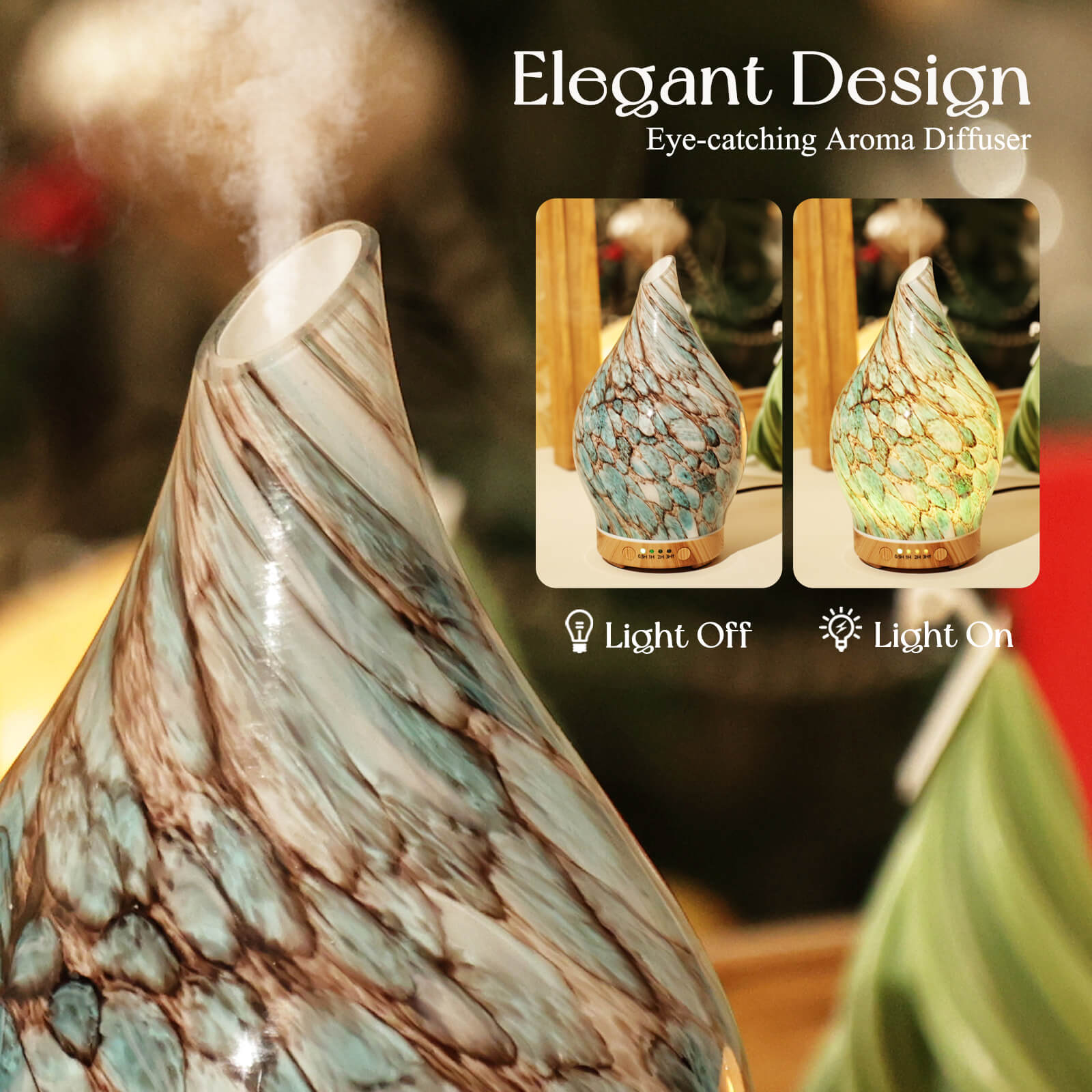 Porseme 150ml Handblown Glass Essential Oil Diffuser, Light Blue photo 4
