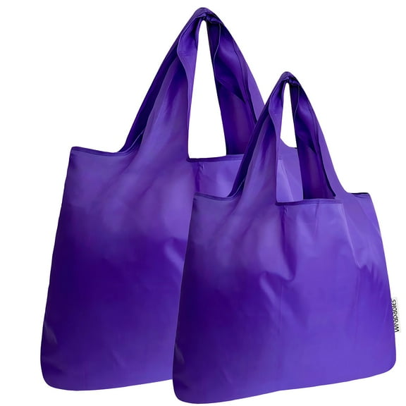 Wrapables Large & Small Foldable Tote Nylon Reusable Grocery Bags, Set of 2, Purple
