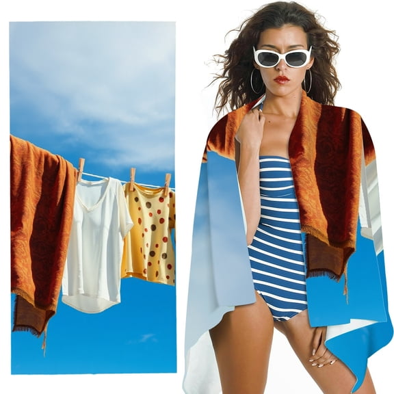RKSupls Laundry Clothesline Sky Microfiber Beach Towel, Extra Large Quick Dry Lightweight Absorbent Towel for Travel Swimming Camping, Soft Super Absorbent- 30x60 in