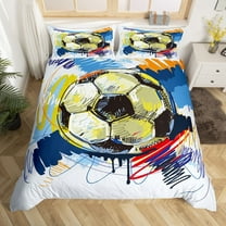 Erosebridal Sports Bedding Set Full Size Colorful Graffiti Soccer Comforter Cover,Football Duvet Cover Teens Bedroom Decor,Sports Bedspread Cover 2 Pillow Cases Watercolor Navy Yellow