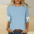 thumbnail image 2 of Lenpel Women's 3/4 Sleeve Tops Plus Size Crew Neck Soft Casual T Shirts Trendy Basic Tees Loose Tunic Blouses with Bowknots(Sky Blue,X-Large), 2 of 5