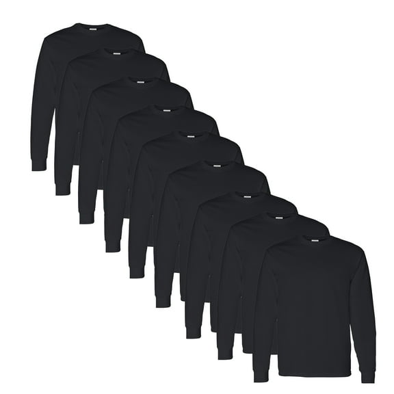 Gildan Men's Heavy Cotton Long Sleeve T-Shirt, 5.3 oz 100% Cotton Soft Fleece Black Crewneck Tee, Size S Pack 9