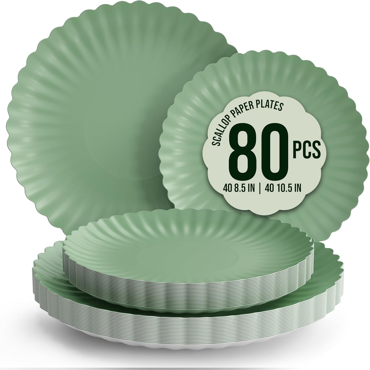 Trendables Scalloped Paper Plates 8.5 Inch & 10.5 Inch 80 Pcs Dinner Plate Set Fancy Disposable Plates for Party for 40 Guests 40 X 8 & 40 X 10 Large & Small Paper Plate Set for Parties Slate Blue