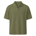 thumbnail image 2 of Short Sleeve Tops for Men Corduroy Knit Turn-Down Collar Henley Tee Shirt Solid Color Casual Summer T-shirts (M, Army Green), 2 of 6