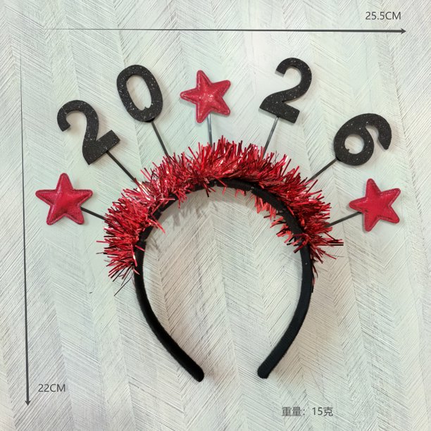 KAKOWELY 2 accesorios para fiesta de Año Nuevo: Diadema de estrella con purpurina 2026 - Tocado festivo para Nochevieja - Diadema cómoda y elegante para celebraciones