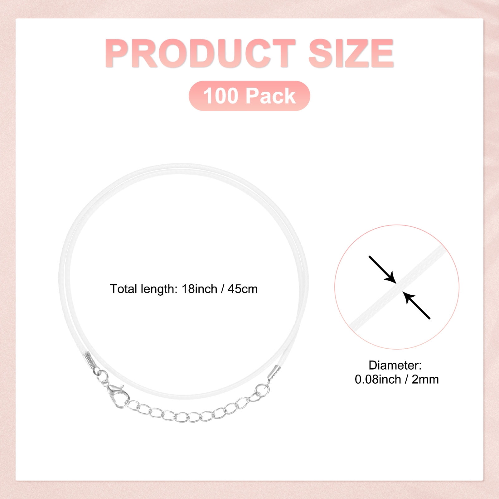 100 Pack 18" Waxed Necklace Cord, Bracelet Cord with Lobster Clasp 2mm Bulk Necklace String Rope for Pendants, Bracelets, Jewelry Making Supplies, DIY Beading Supplies[White]