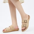 thumbnail image 6 of Ecetana Womens Flat Sandals Dressy Summer Comfortable Double Buckle Slip-On Slides Beach Shoes for Walking, 6 of 7