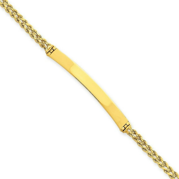 14k Yellow Gold Solid Two Strand Rope ID Bracelet 8 Inch Lobster Claw Measures 5mm Wide - Identification Bracelet for Wo