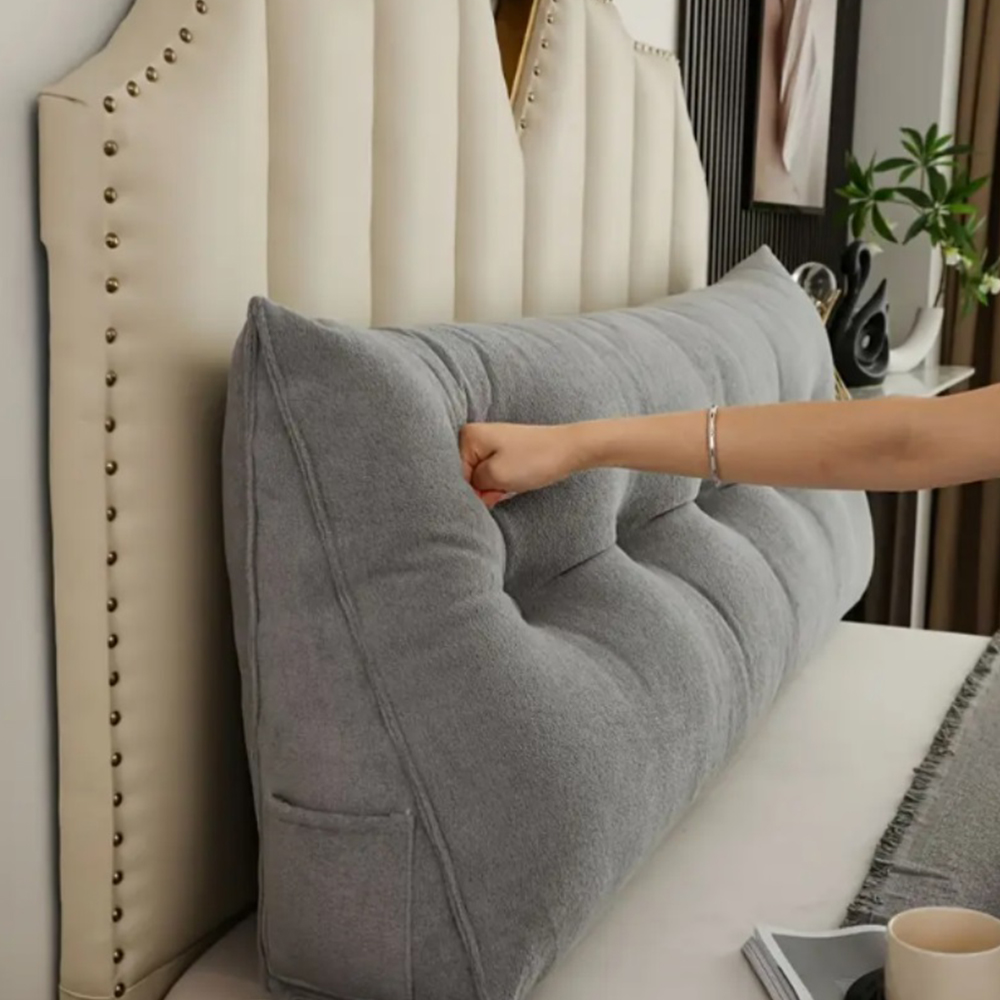 HGmart 24 in. L x 20 in. W x 8 in. H Grey Plush Reading Pillow Bolster Wedge Backrest and Removable Cover