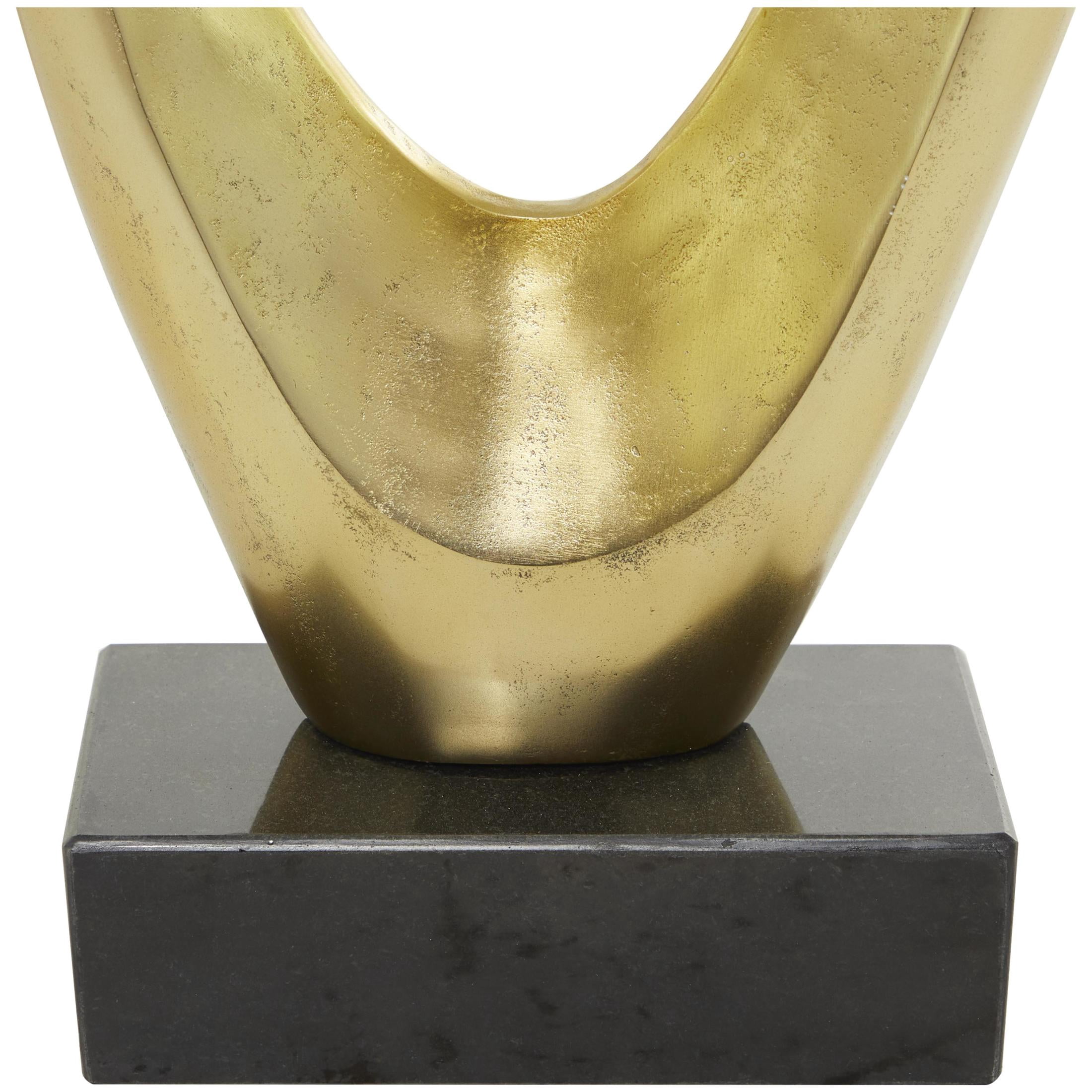 16" x 52" Gold Aluminum Metal Swirl Abstract Sculpture with Black Marble Base, by DecMode