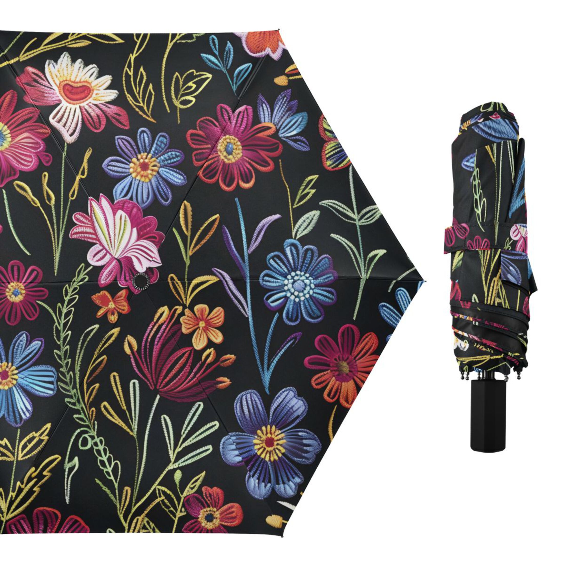 ALAZA Retro Flowers Vintage UPF 50+ Compact Folding Umbrella for Rain Travel Umbrella Packable