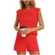 thumbnail image 1 of Mujeres de Color Sólido Manga Corta Delantera Plisada Cuello Redondo Y Pantalones Cortos para Yoga, Correr, Entrenamiento, Fitness Y Uso Diario, 1 of 8