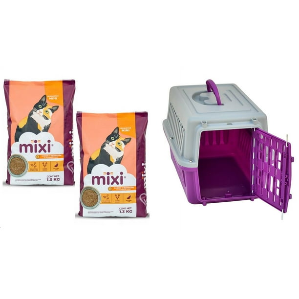 Paquete de 2 Alimento para gato Mixi 1.3 kg + 1 jaula transportadora Seven Pet. Mixi .