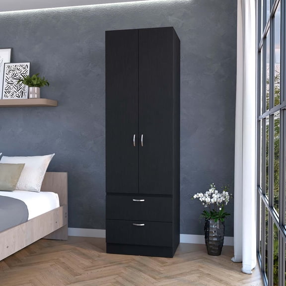 FM FURNITURE Tall Mayer Wardrobe in Melamine with Two Doors and Two Drawers