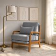 thumbnail image 4 of Classic Mid-Century Modern Accent Chair with Solid Wood Frame in Light Gray Nubby Upholstery, 4 of 10