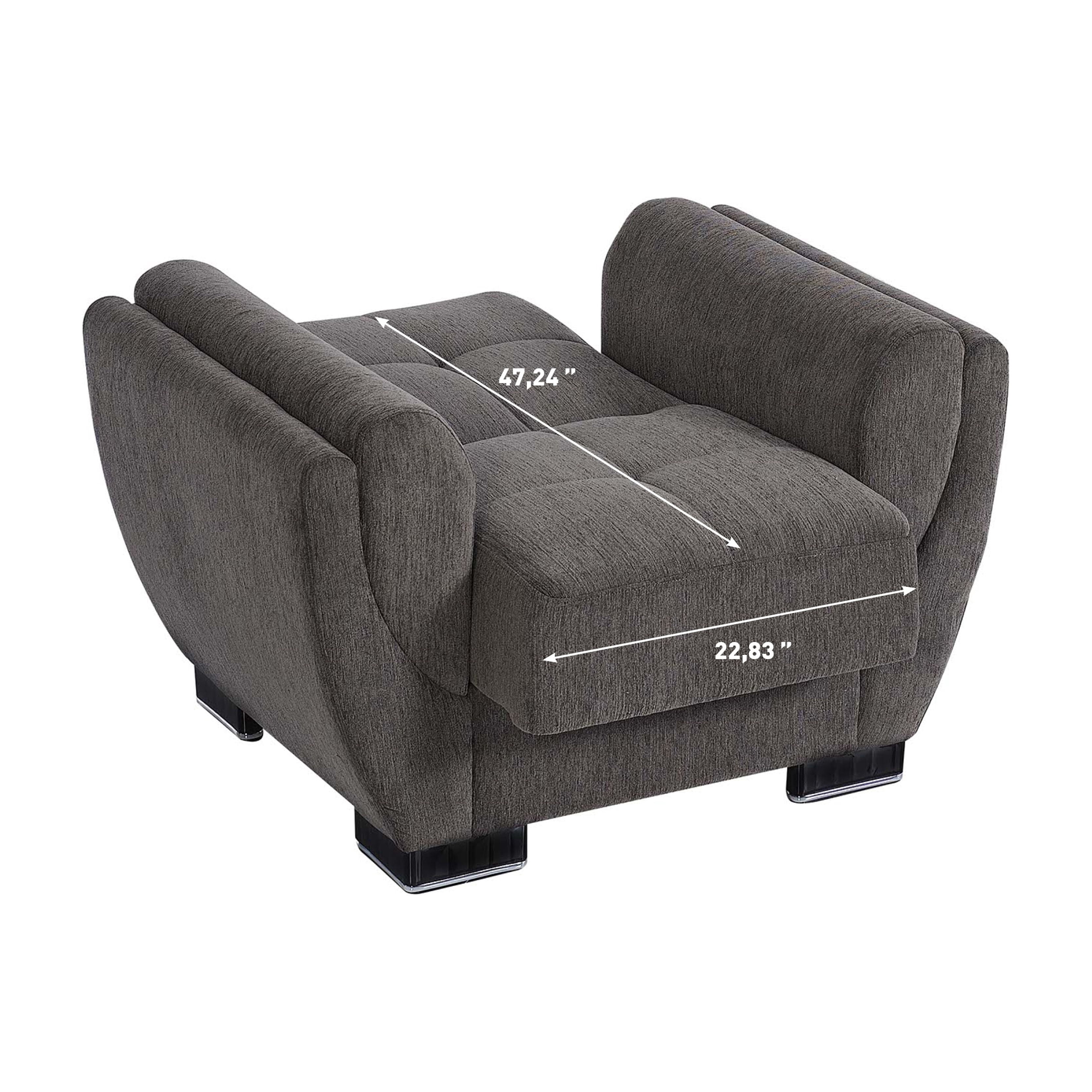Ottomanson Convertible Accent Armchair with Hidden Storage & Rounded Arms, Firm Comfort Seating, Brown