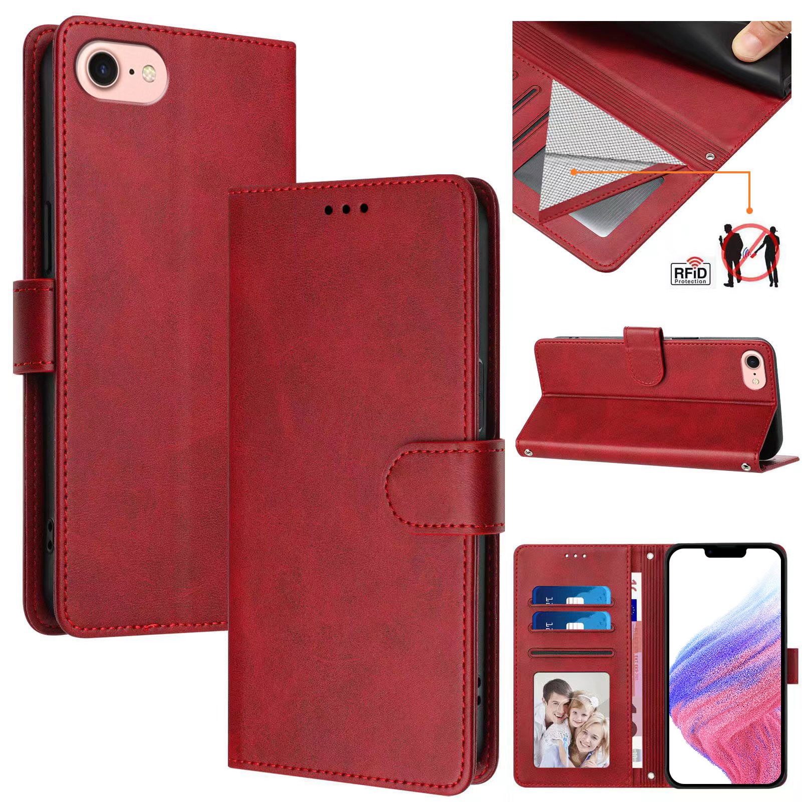 iPhone 8/7/6 Case ,RFID Blocking Cover Crossbody Lanyard Flip Leather Wallet Case for iPhone 8/7/6