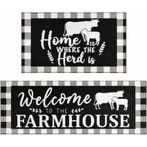 Farmhouse Kitchen Rug and Mats Non-Slip Washable Anti-Fatigue Kitchen Mats 2-Pc Black Buffalo Plaid Kitchen Rug Floor Comfort Mats for Kitchen Sink Front Two-Piece Set, Black 17x30 17x47 Inch