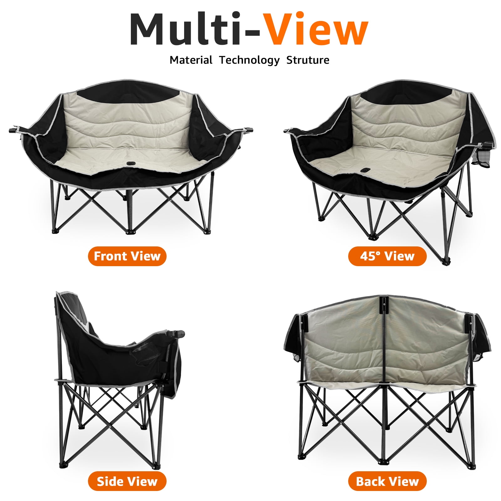 Jacgood Double Camping Chair for Couples, Comfortable Folding Loveseat with 2 Cup Holders & Armrests, Heavy-Duty 660lb Capacity for Camping
