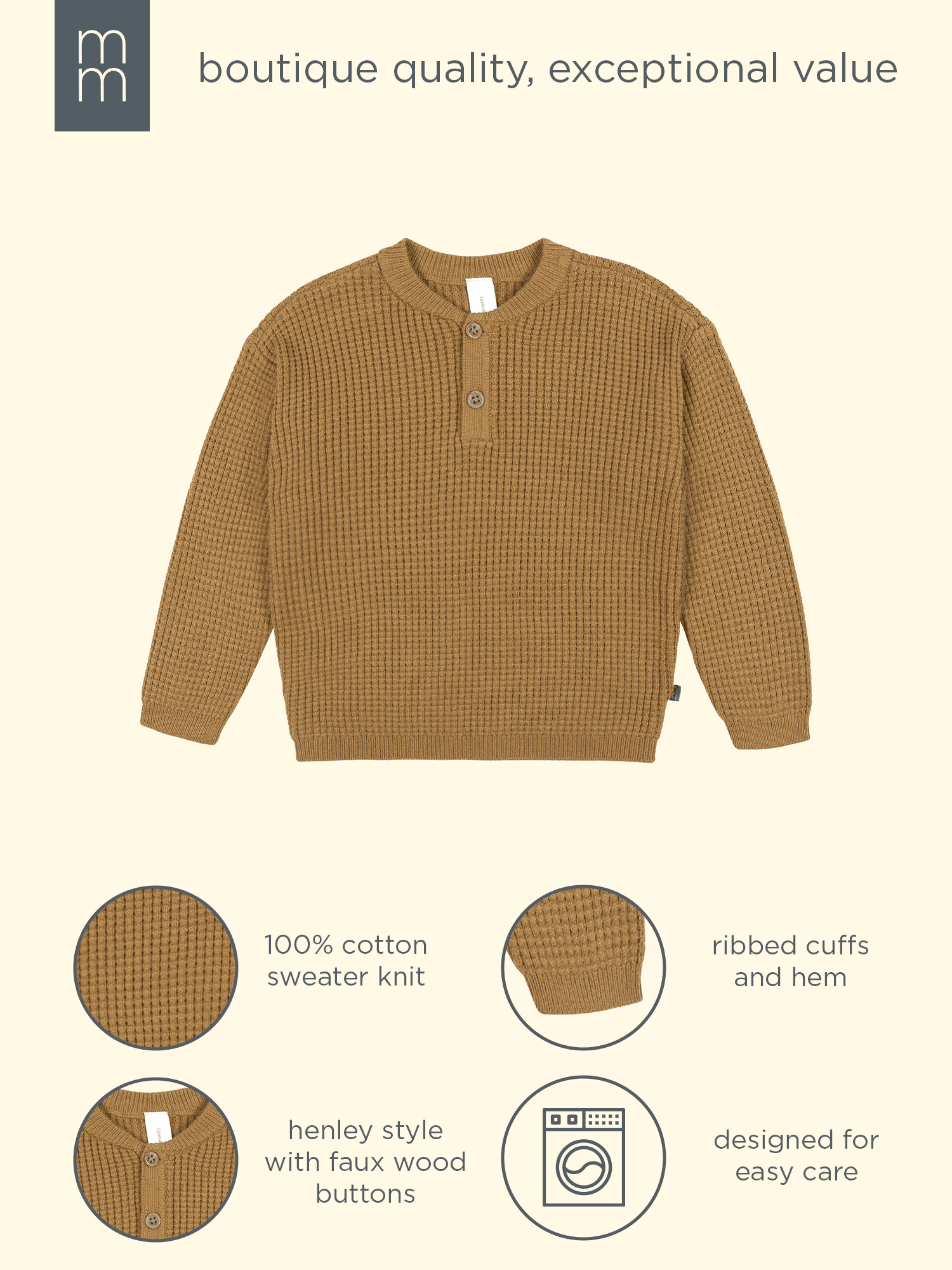 Modern Moments by Gerber Toddler Boy Waffle Henley Sweater Knit, 12 Months - 5T