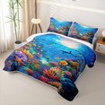 thumbnail image 3 of jejeloiu Colorful Ocean Coral Twin Quilt Set,Dolphin Fish Print Twin Coverlet Set For Boys,Multicolor Blue,2-Piece, 3 of 7