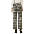 thumbnail image 3 of INSPIRE CHIC Women's Plaid Elastic Waist Button Zipper Straight Leg Long Pants XL Black Beige, 3 of 6
