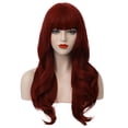 thumbnail image 3 of RightOn 26'' Wine Red Wig Long Wavy Wigs with Bangs Long Wavy Red Wigs with Wig Cap, 3 of 6