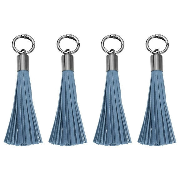 4Pack Leather Keychain Tassels, Women Tassel Bag Charm, Deep Blue